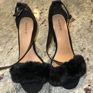 Torrid Black Faux Fur 2 Strap Heels